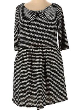 Dear Creatures Scalloped Striped Dress Black Cream